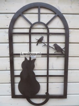 Lw24xz raam silhouette met kat en vogels 98x55cm